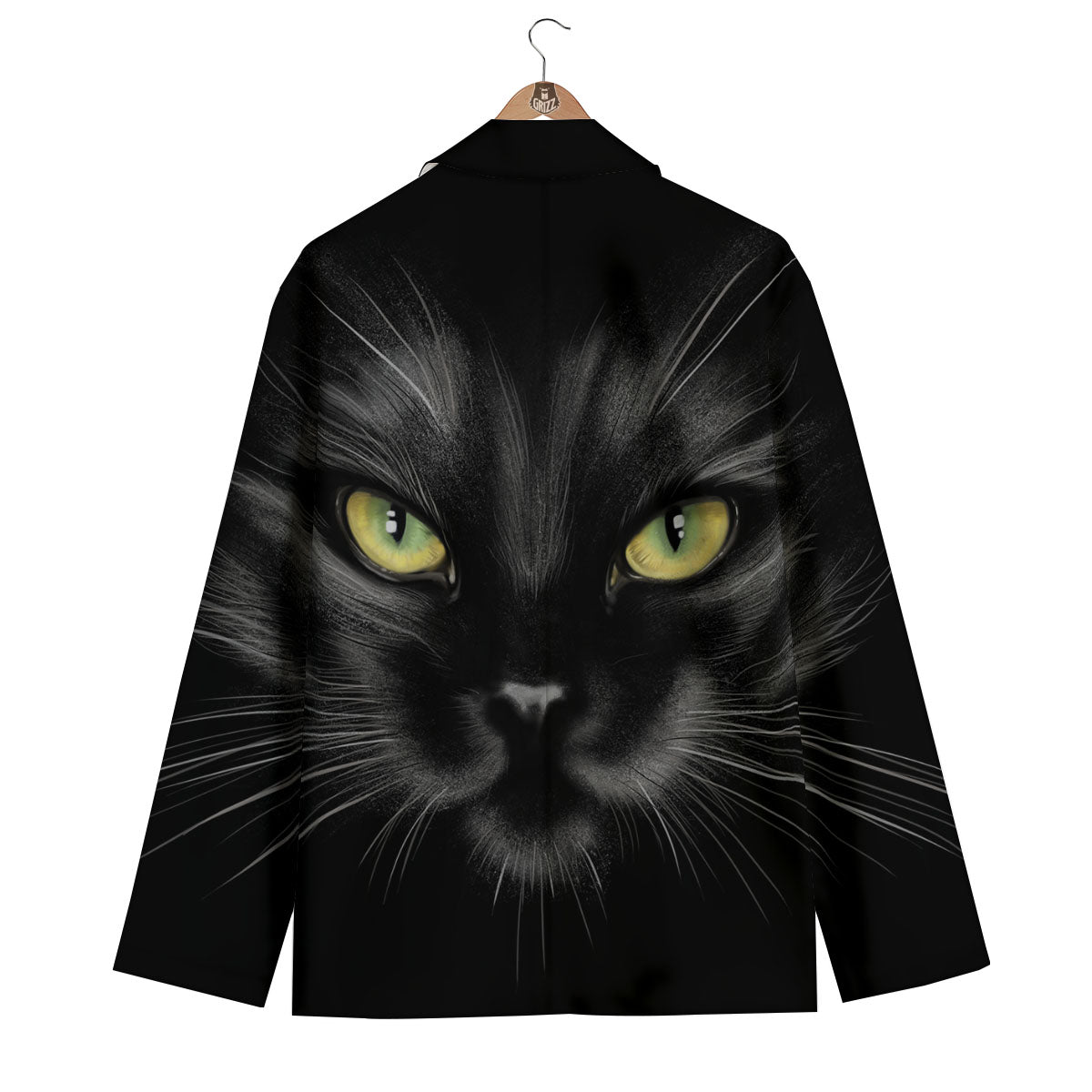 Drawing Portrait Black Cat Print Men's Blazer-grizzshop