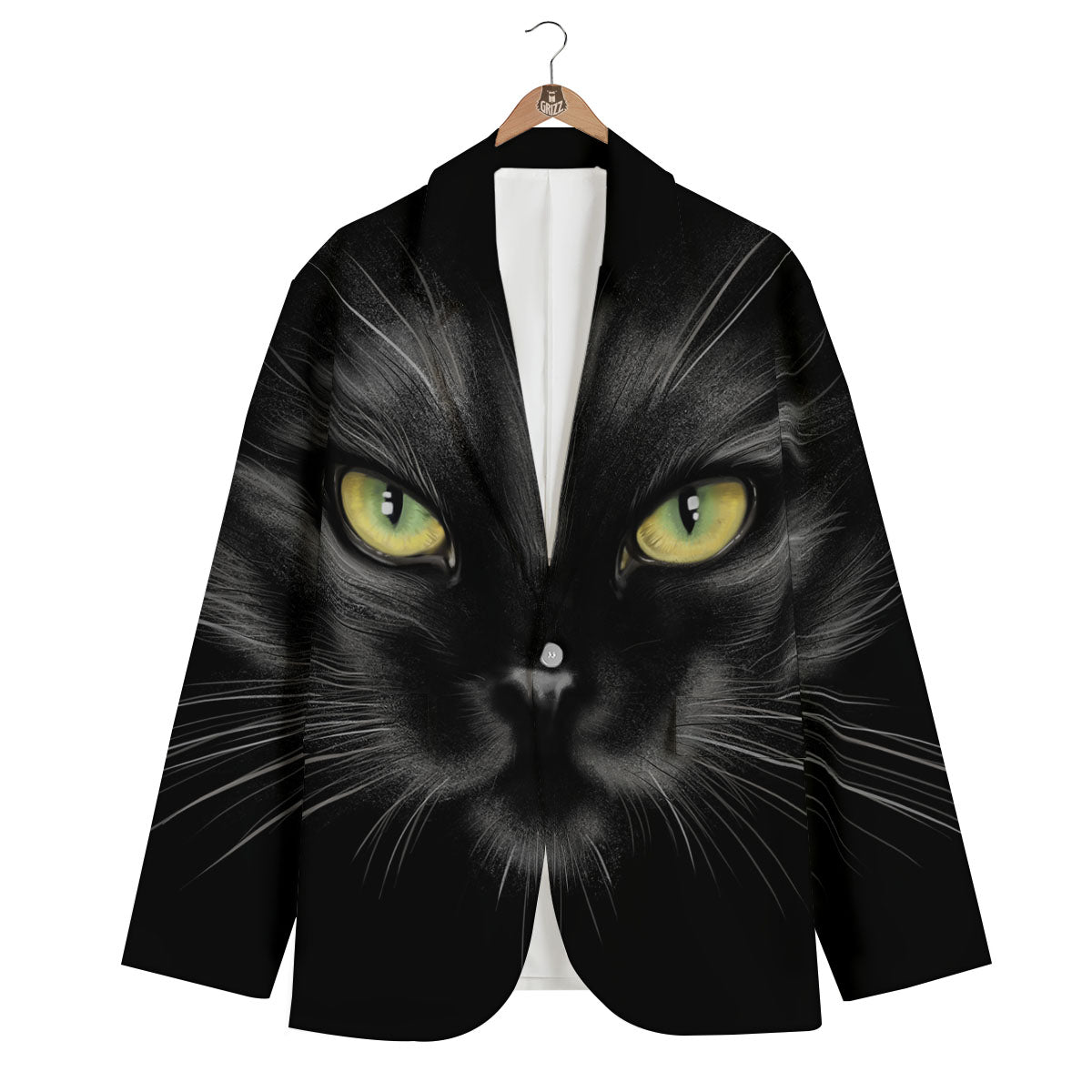 Drawing Portrait Black Cat Print Men's Blazer-grizzshop