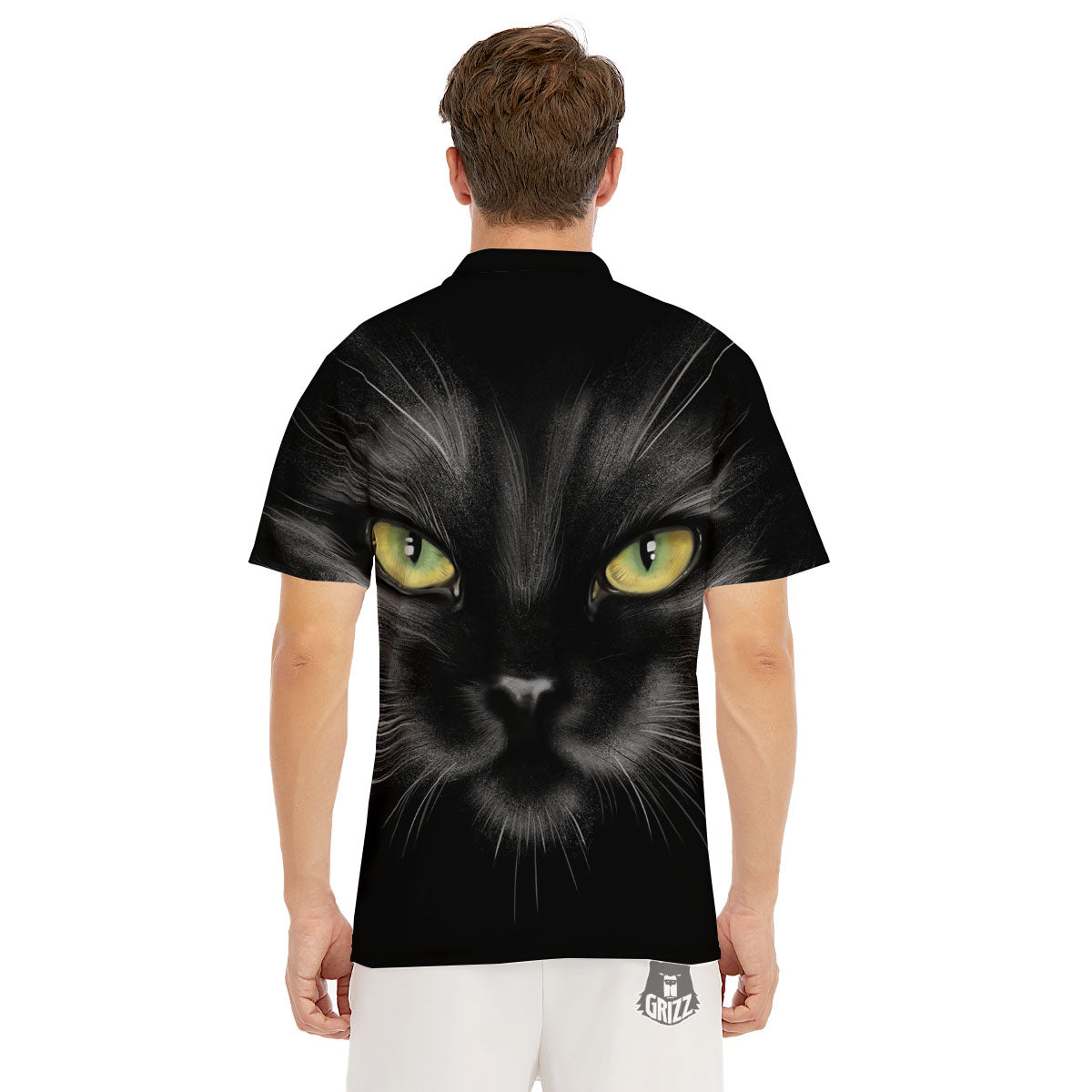 Drawing Portrait Black Cat Print Men's Golf Shirts-grizzshop