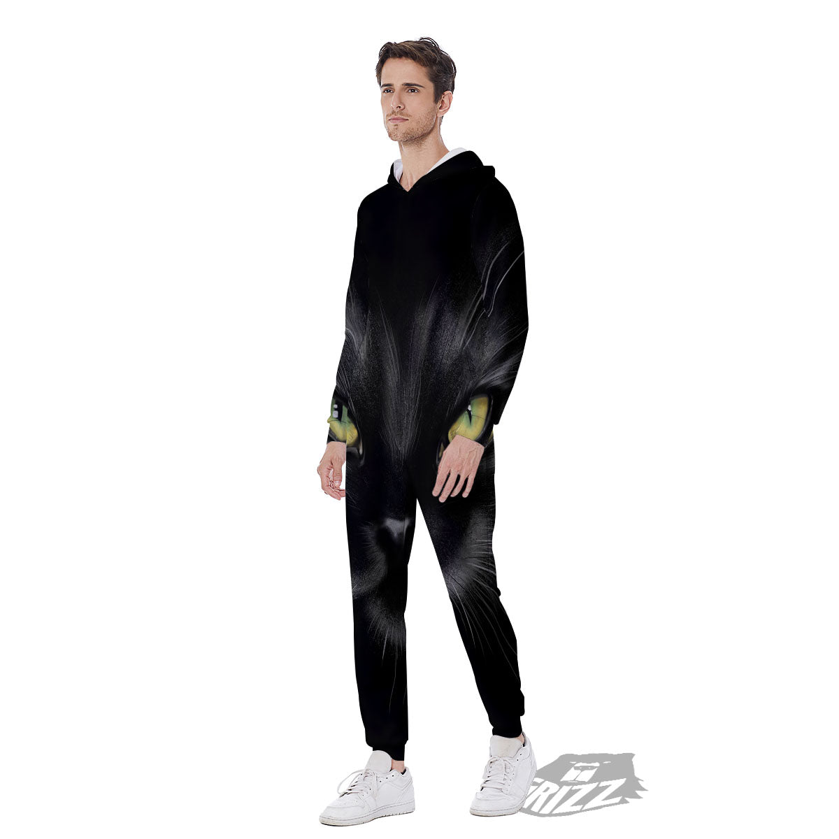 Drawing Portrait Black Cat Print Men's Jumpsuit-grizzshop