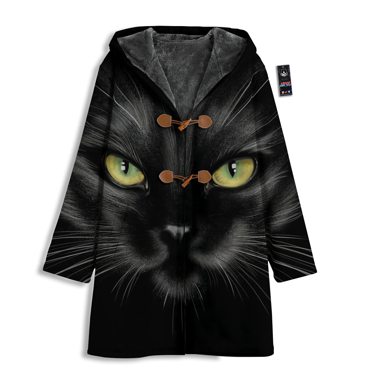 Drawing Portrait Black Cat Print Men's Windbreaker Jacket-grizzshop