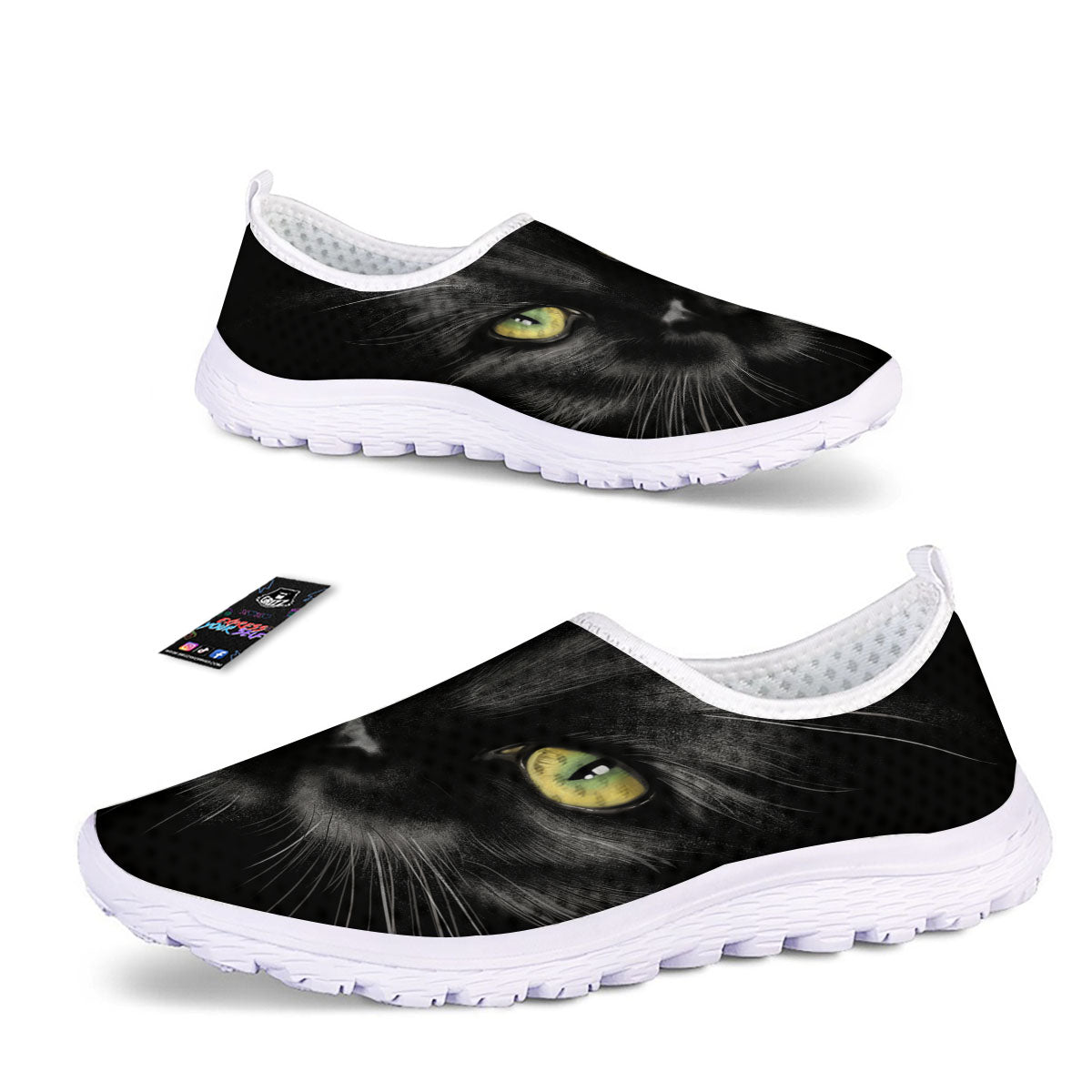 Drawing Portrait Black Cat Print Nurse Shoes-grizzshop