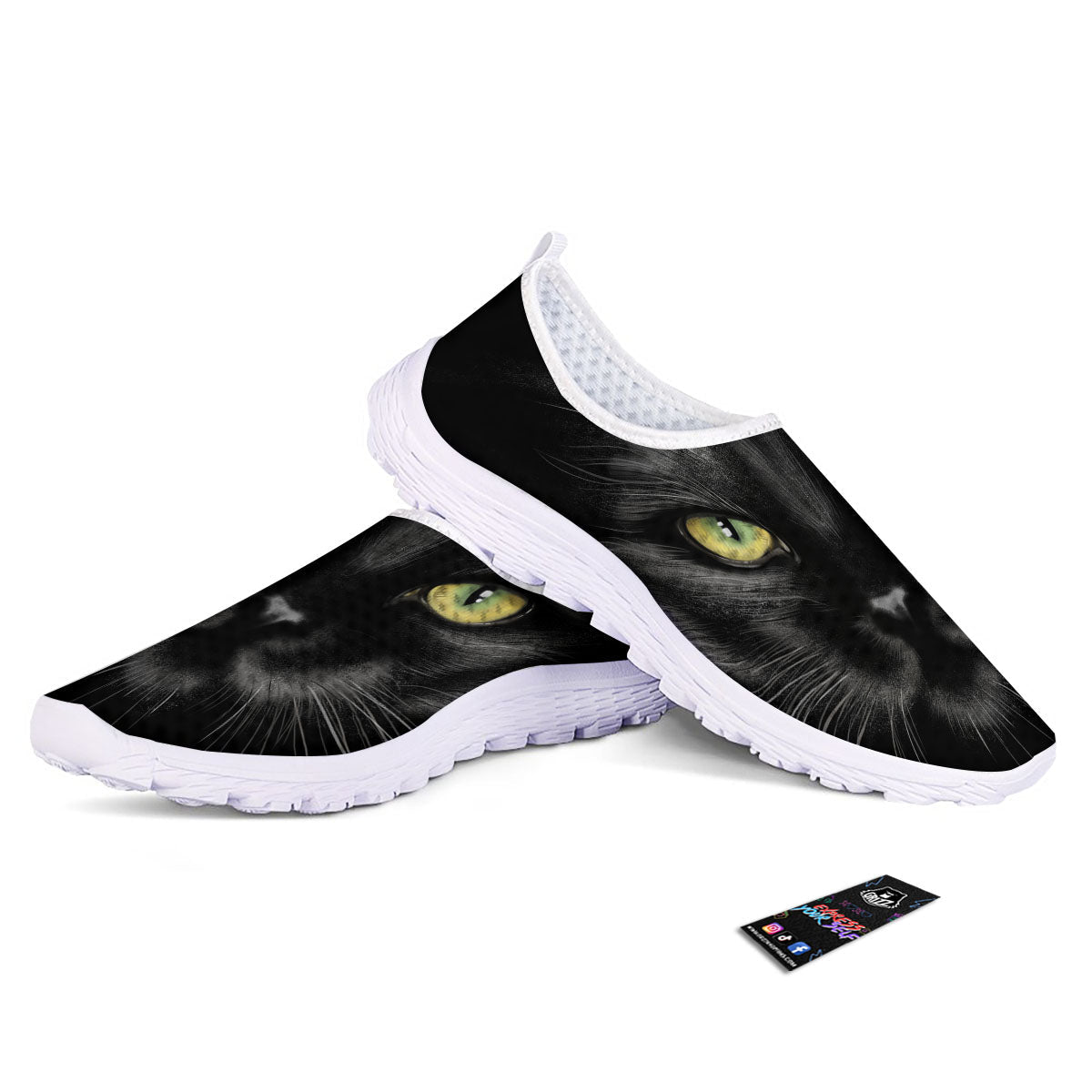 Drawing Portrait Black Cat Print Nurse Shoes-grizzshop