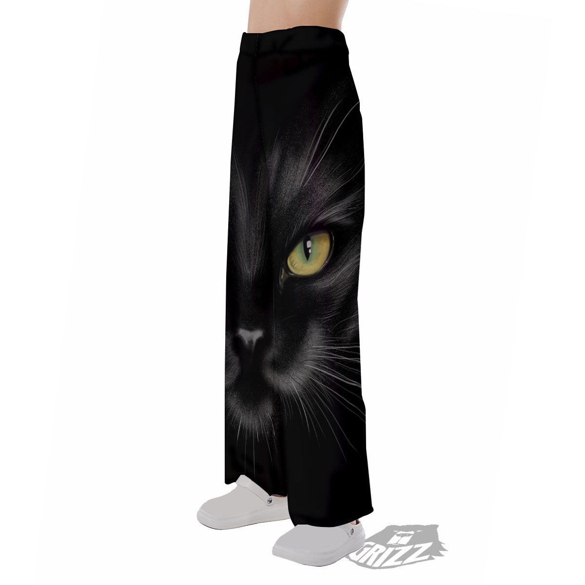 Drawing Portrait Black Cat Print Pajama Pants-grizzshop