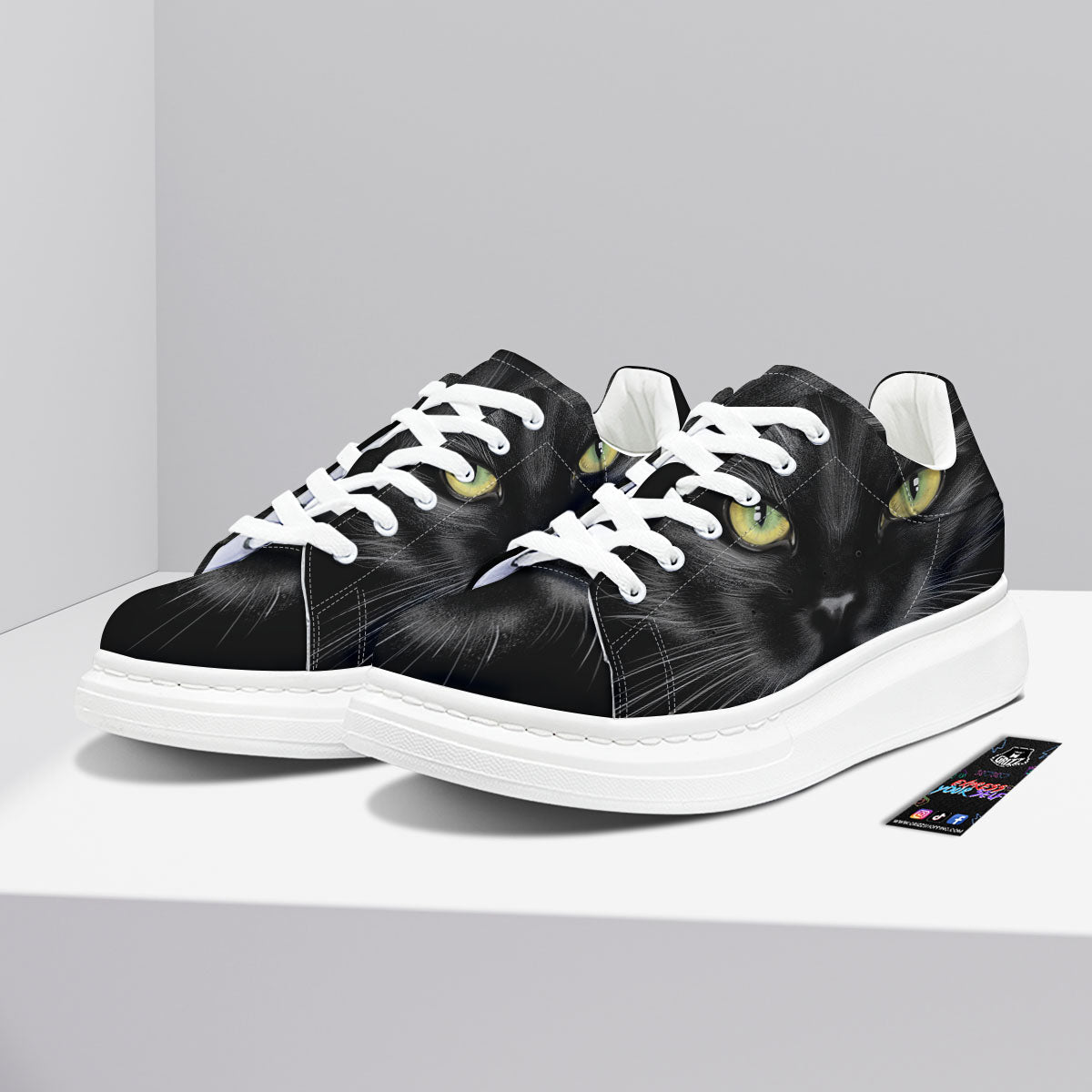 Drawing Portrait Black Cat Print Platform Shoes-grizzshop
