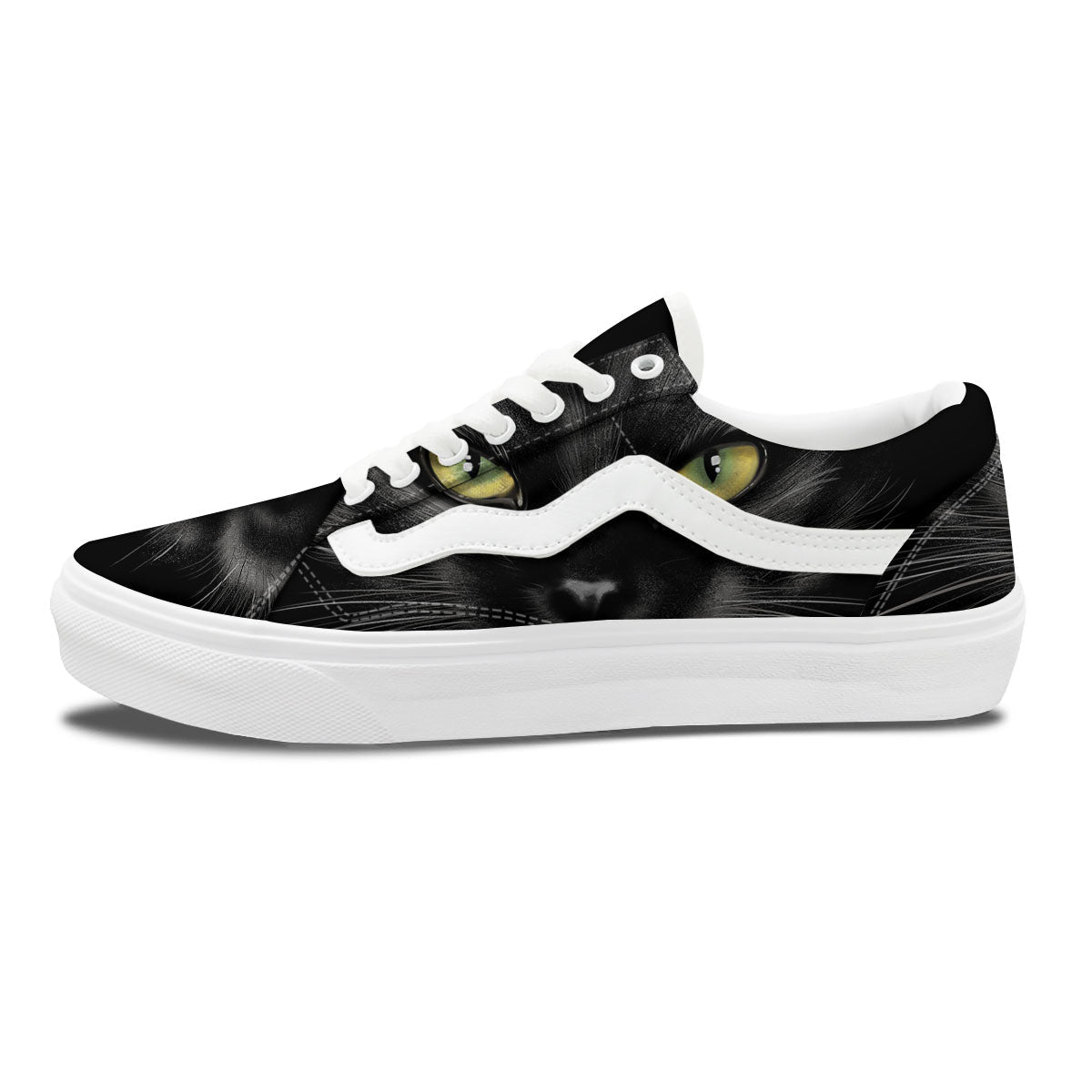 Drawing Portrait Black Cat Print Skate Shoes-grizzshop