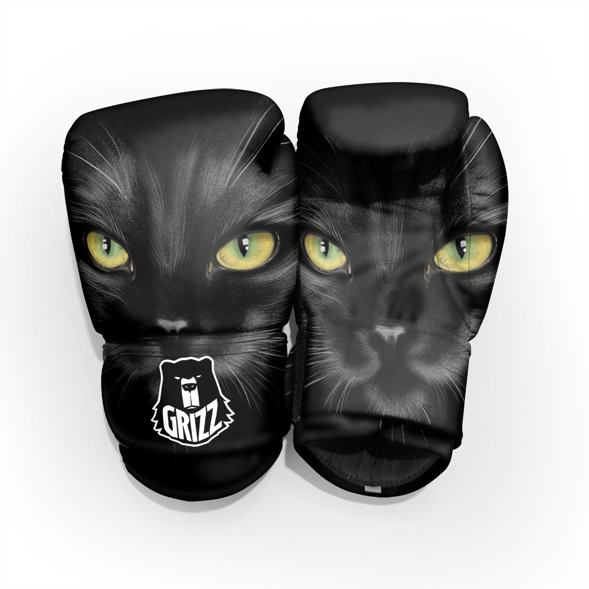 Drawing Portrait Black Cat Print Pro Boxing Glove