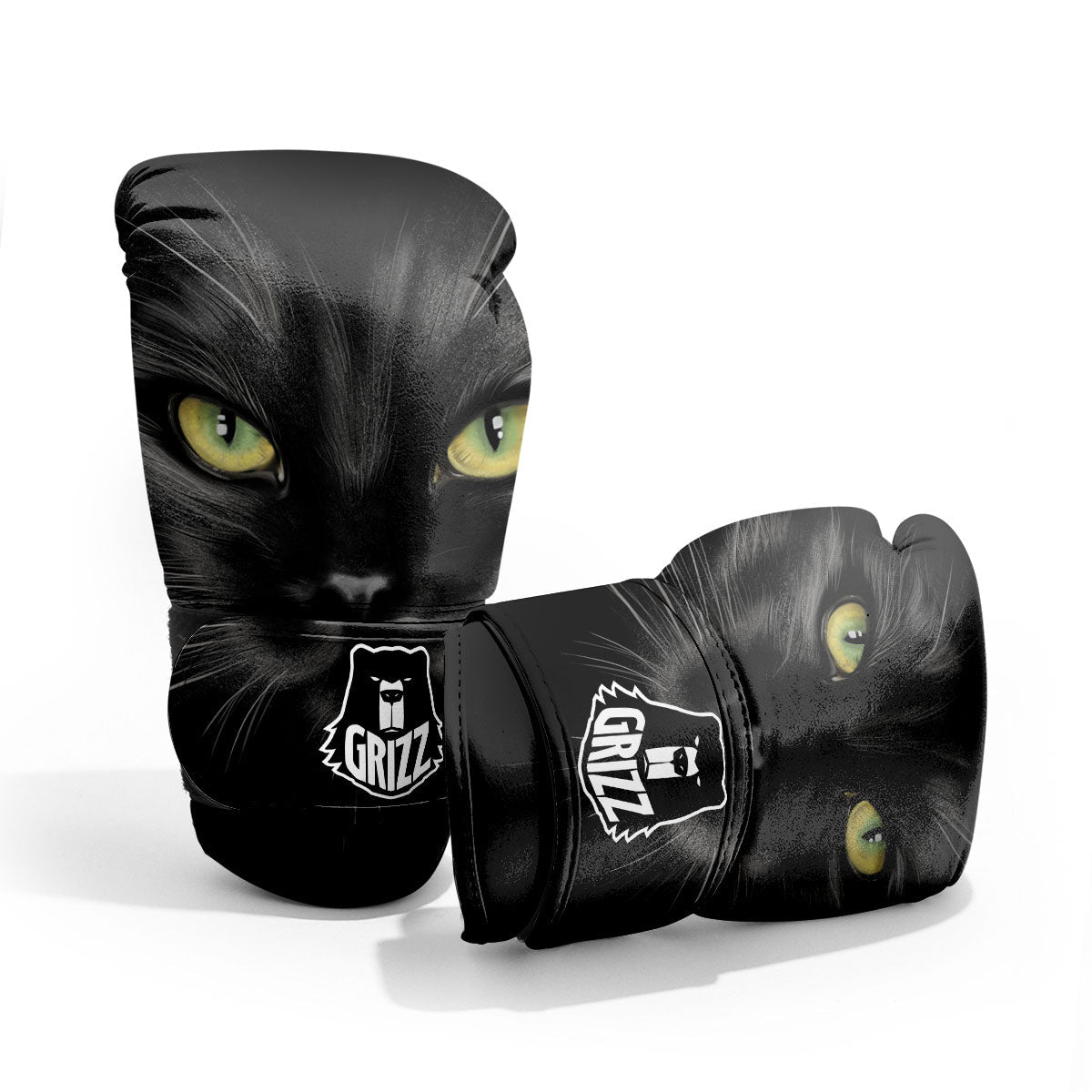 Drawing Portrait Black Cat Print Pro Boxing Glove