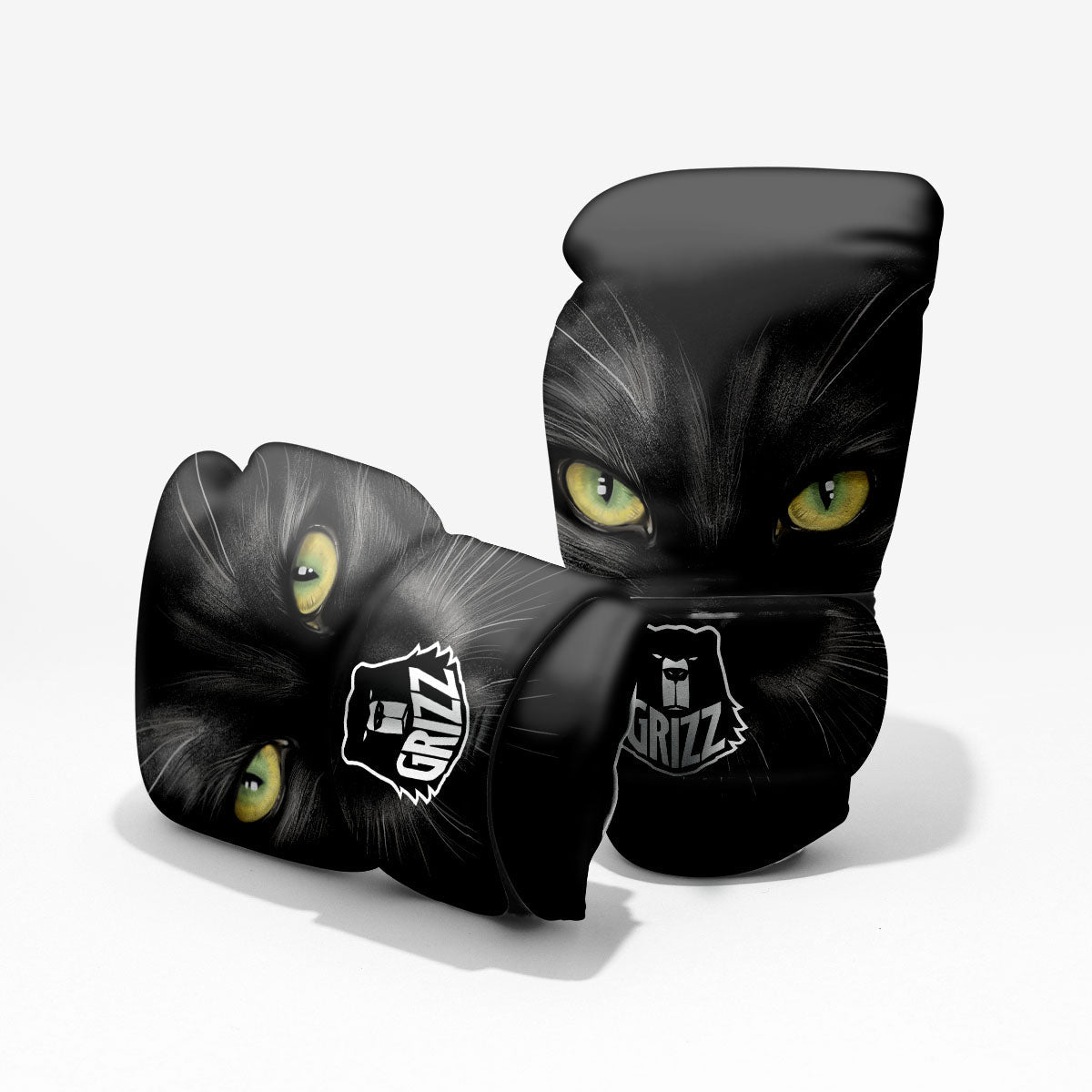 Drawing Portrait Black Cat Print Pro Boxing Glove