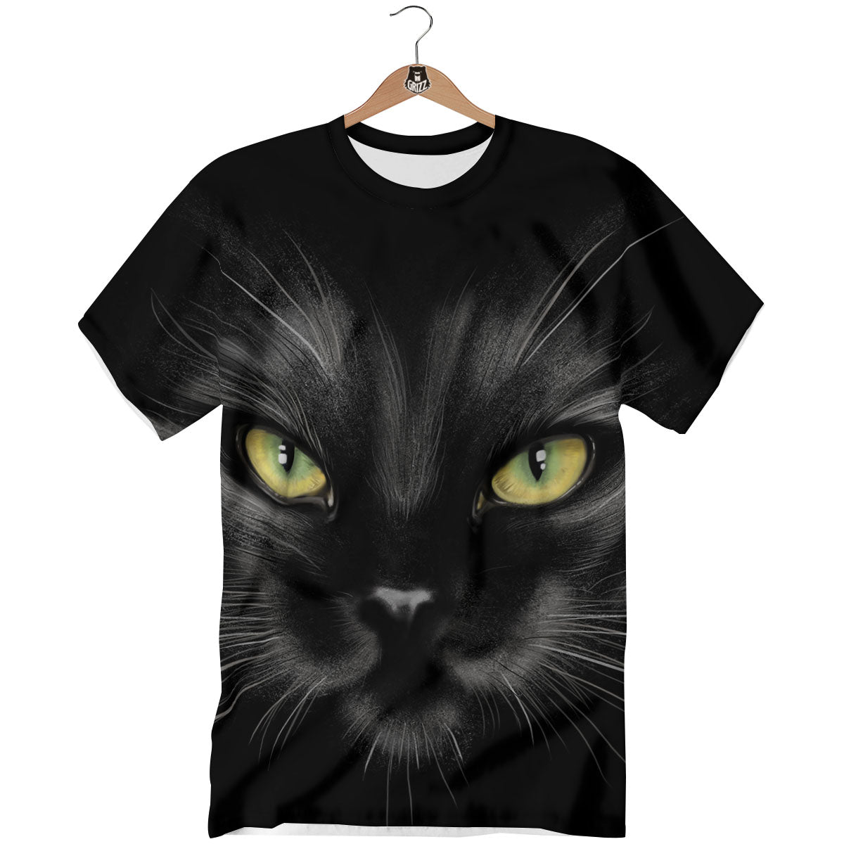 Drawing Portrait Black Cat Print T-Shirt-grizzshop