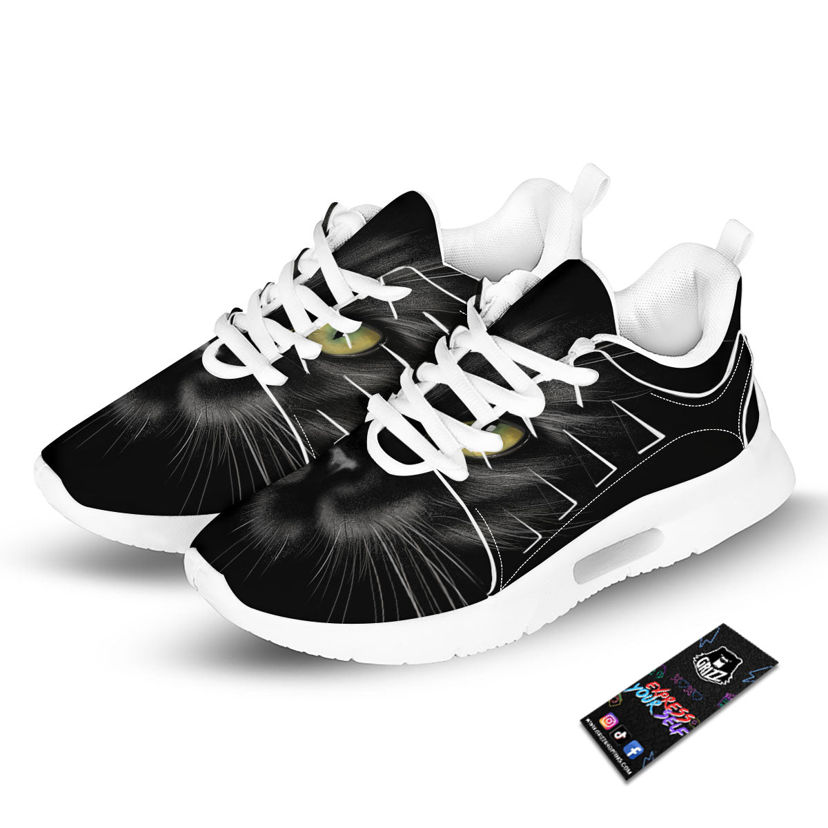 Drawing Portrait Black Cat Print Tennis Shoes-grizzshop