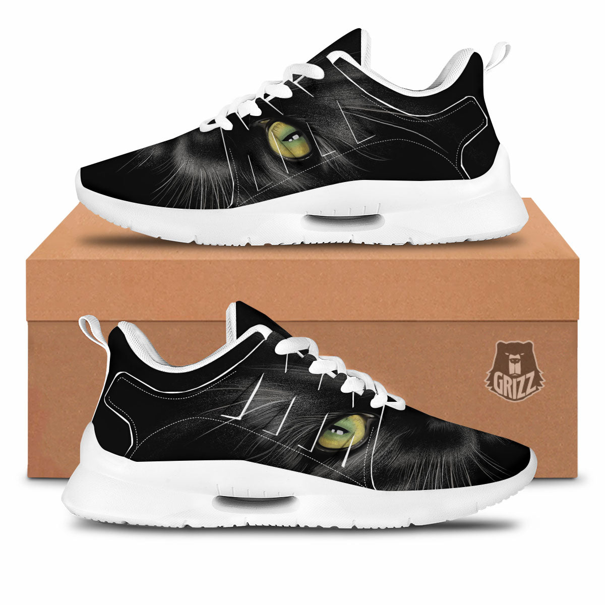 Drawing Portrait Black Cat Print Tennis Shoes-grizzshop