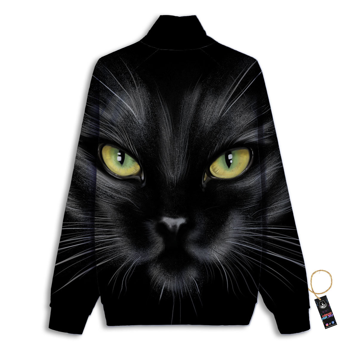 Drawing Portrait Black Cat Print Track Jacket-grizzshop