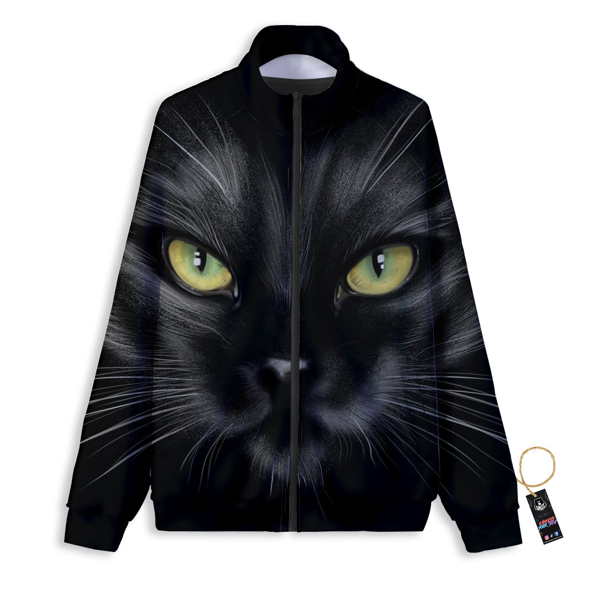 Drawing Portrait Black Cat Print Track Jacket-grizzshop