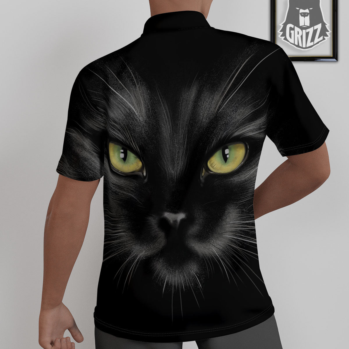 Drawing Portrait Black Cat Print Untucked Shirts-grizzshop