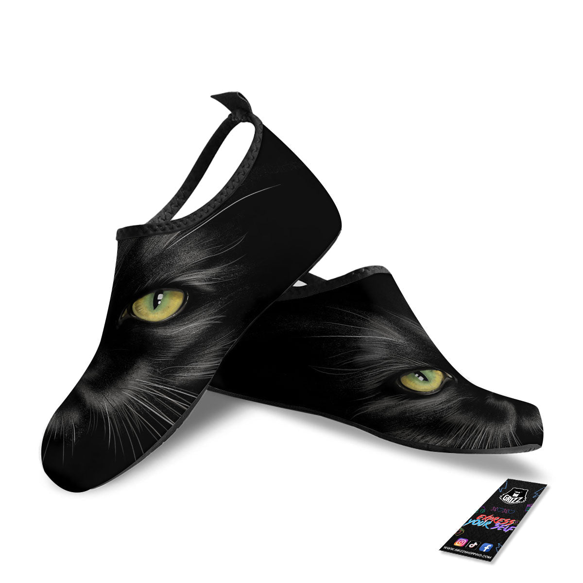 Drawing Portrait Black Cat Print Water Shoes-grizzshop