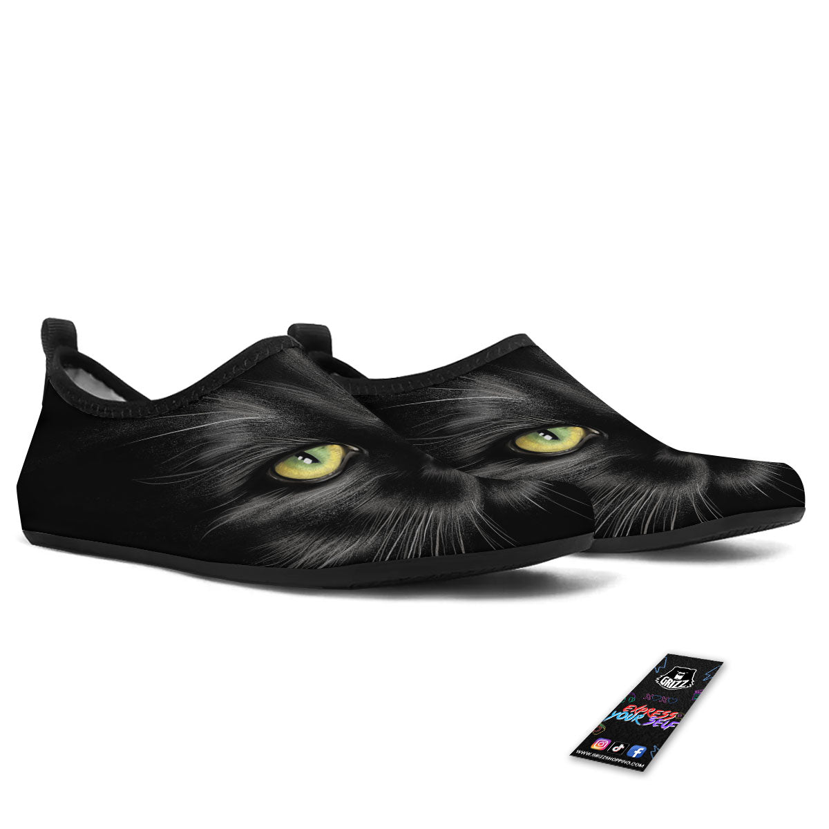 Drawing Portrait Black Cat Print Water Shoes-grizzshop