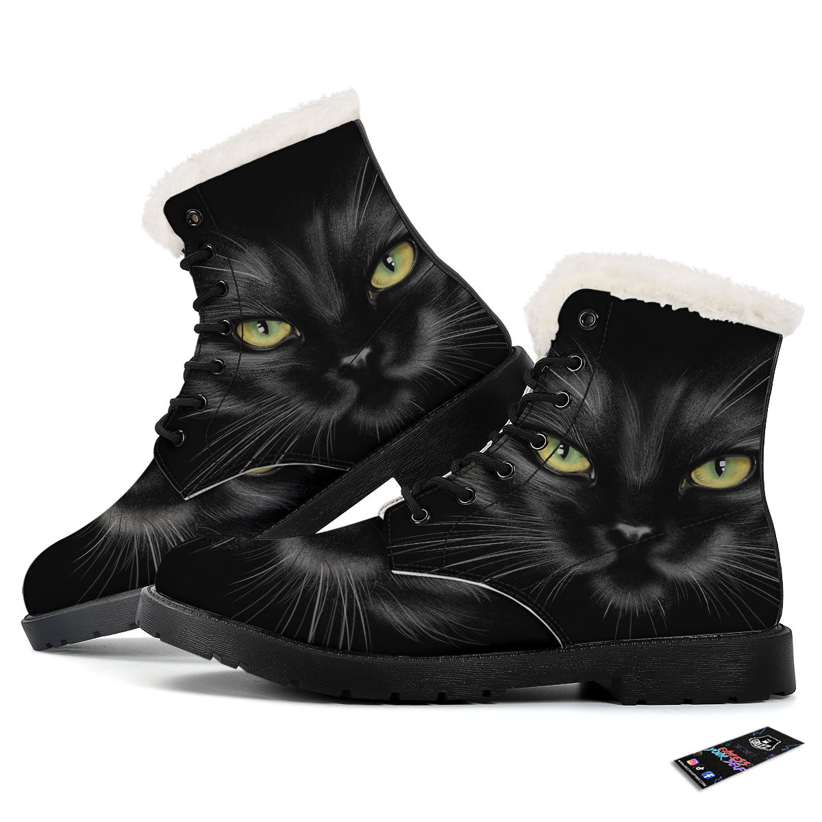 Drawing Portrait Black Cat Print Winter Boots-grizzshop