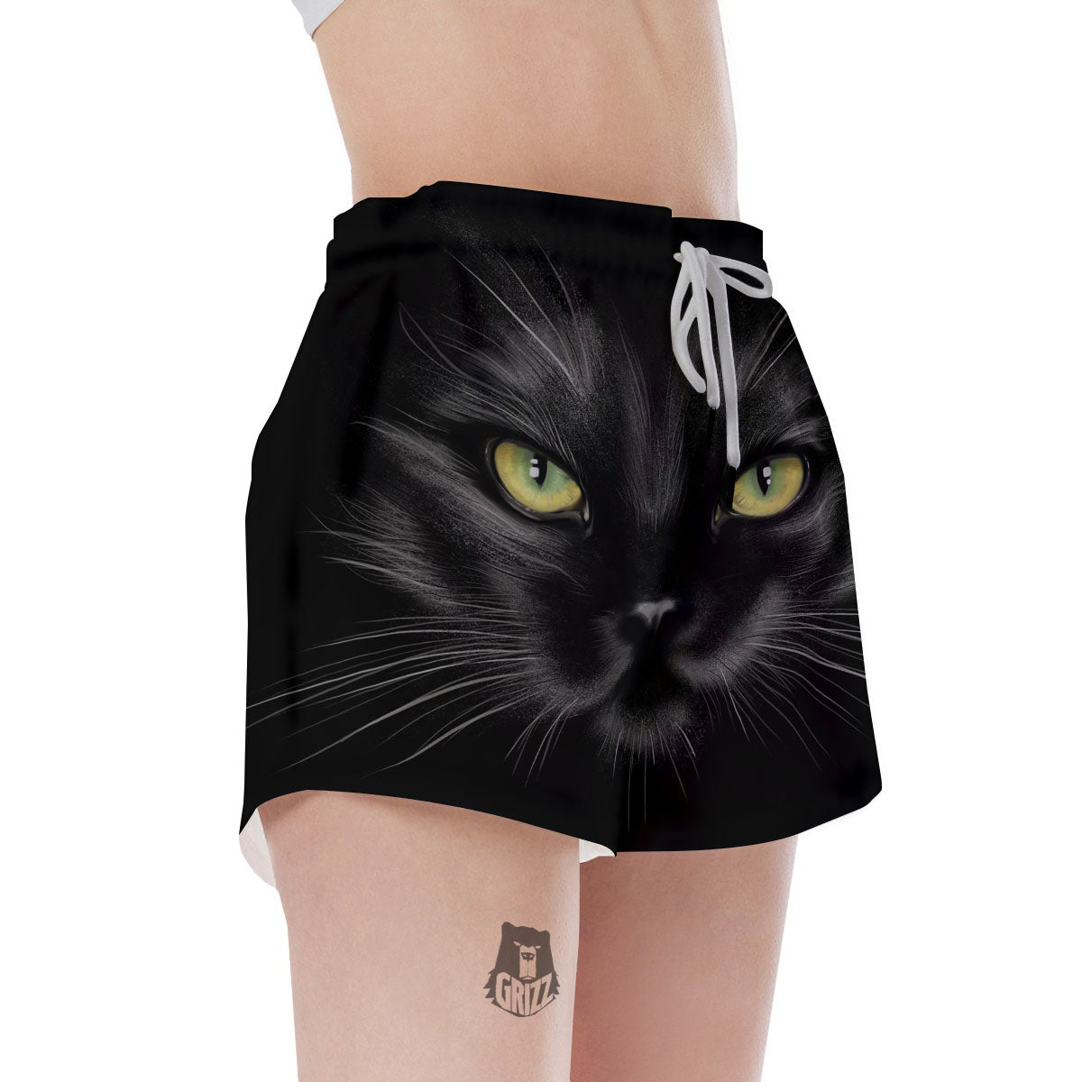 Drawing Portrait Black Cat Print Women's Shorts-grizzshop