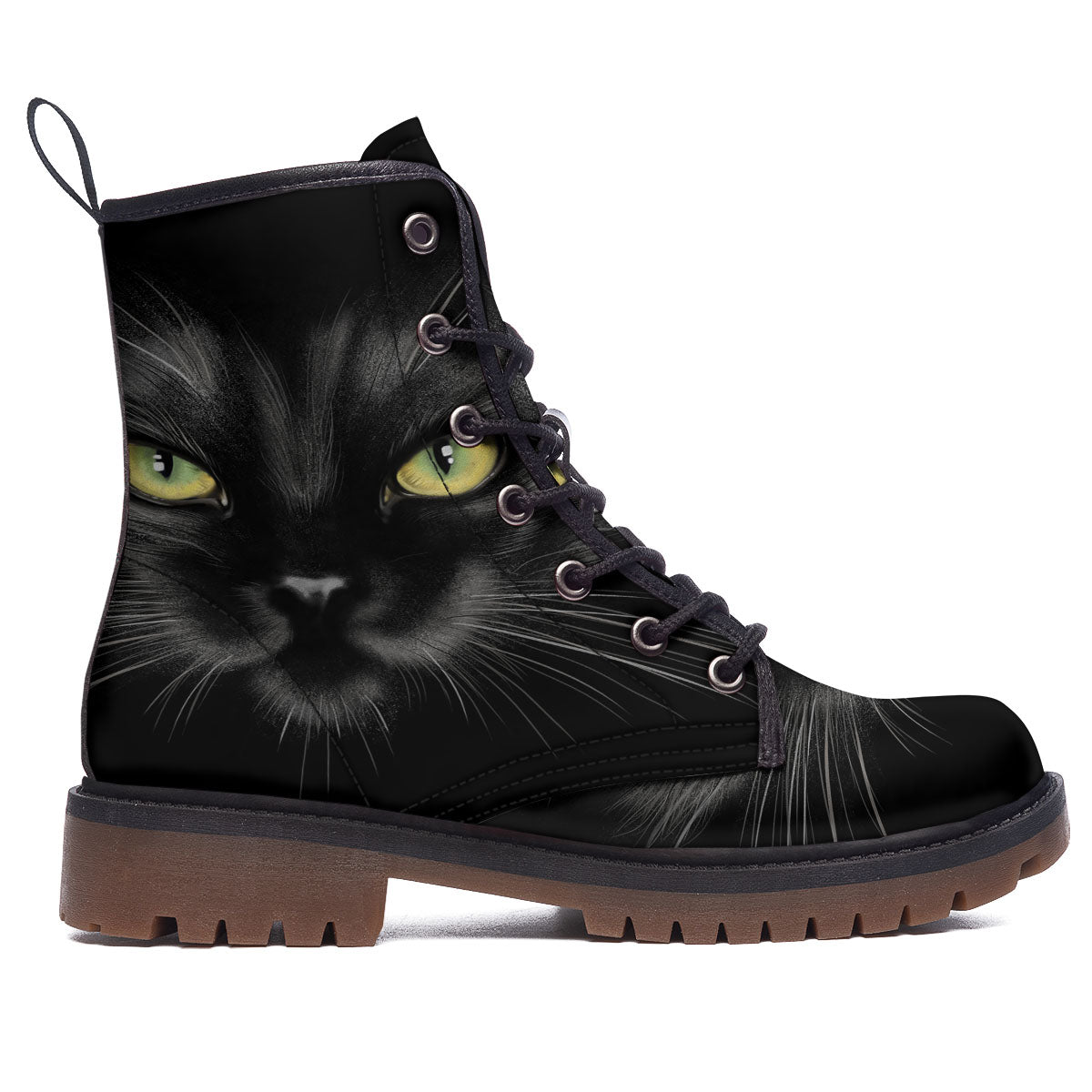 Drawing Portrait Black Cat Print Work Boots-grizzshop