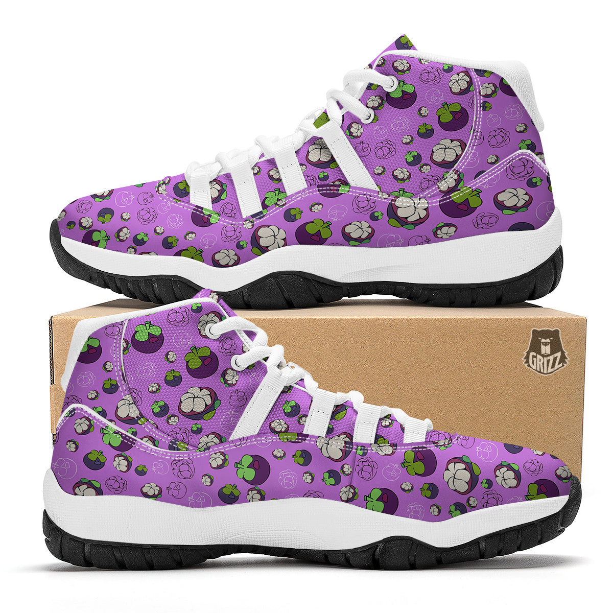 Drawing Purple Mangosteen Print Pattern White Bball Shoes-grizzshop