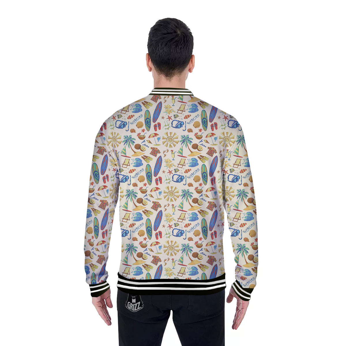 Drawing Summer Color Print Pattern Baseball Jacket-grizzshop