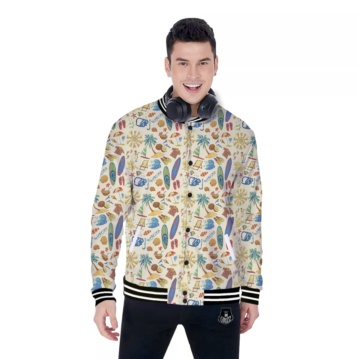 Drawing Summer Color Print Pattern Baseball Jacket-grizzshop