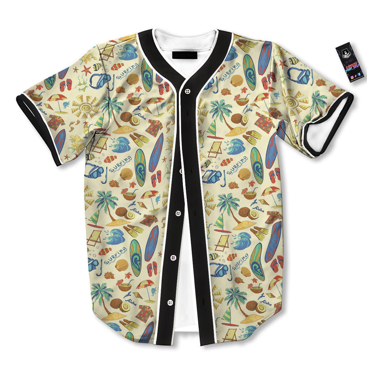 Drawing Summer Color Print Pattern Baseball Jersey-grizzshop