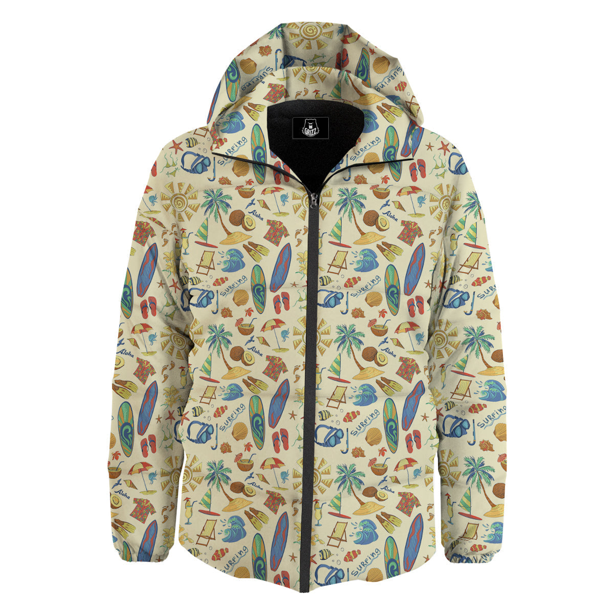 Drawing Summer Color Print Pattern Down Jacket-grizzshop