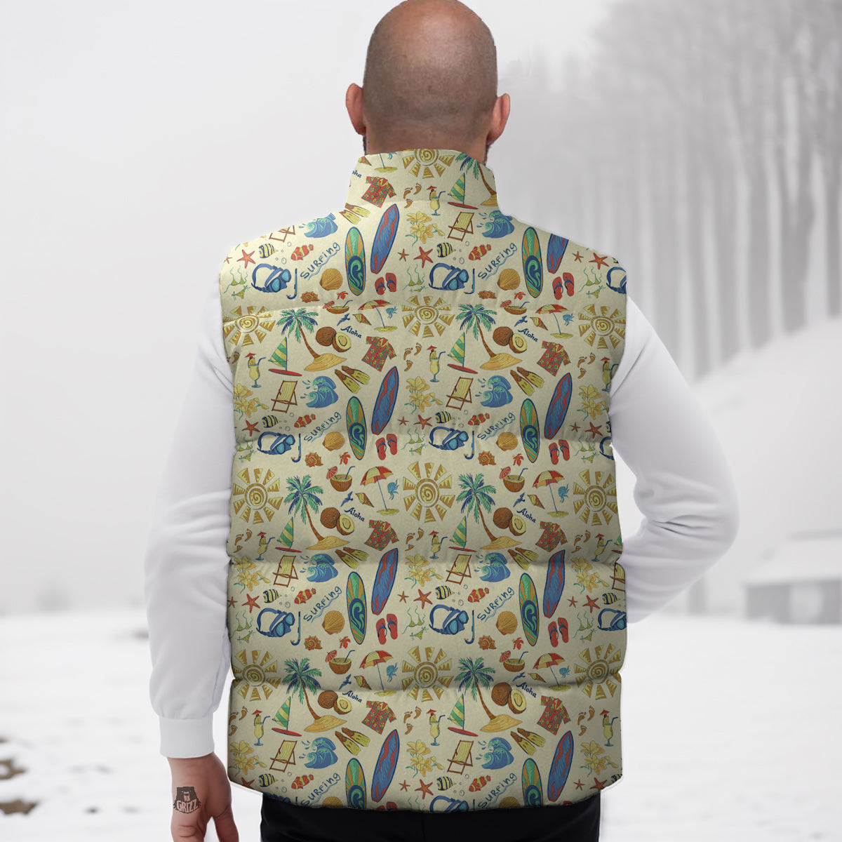 Drawing Summer Color Print Pattern Down Vest-grizzshop