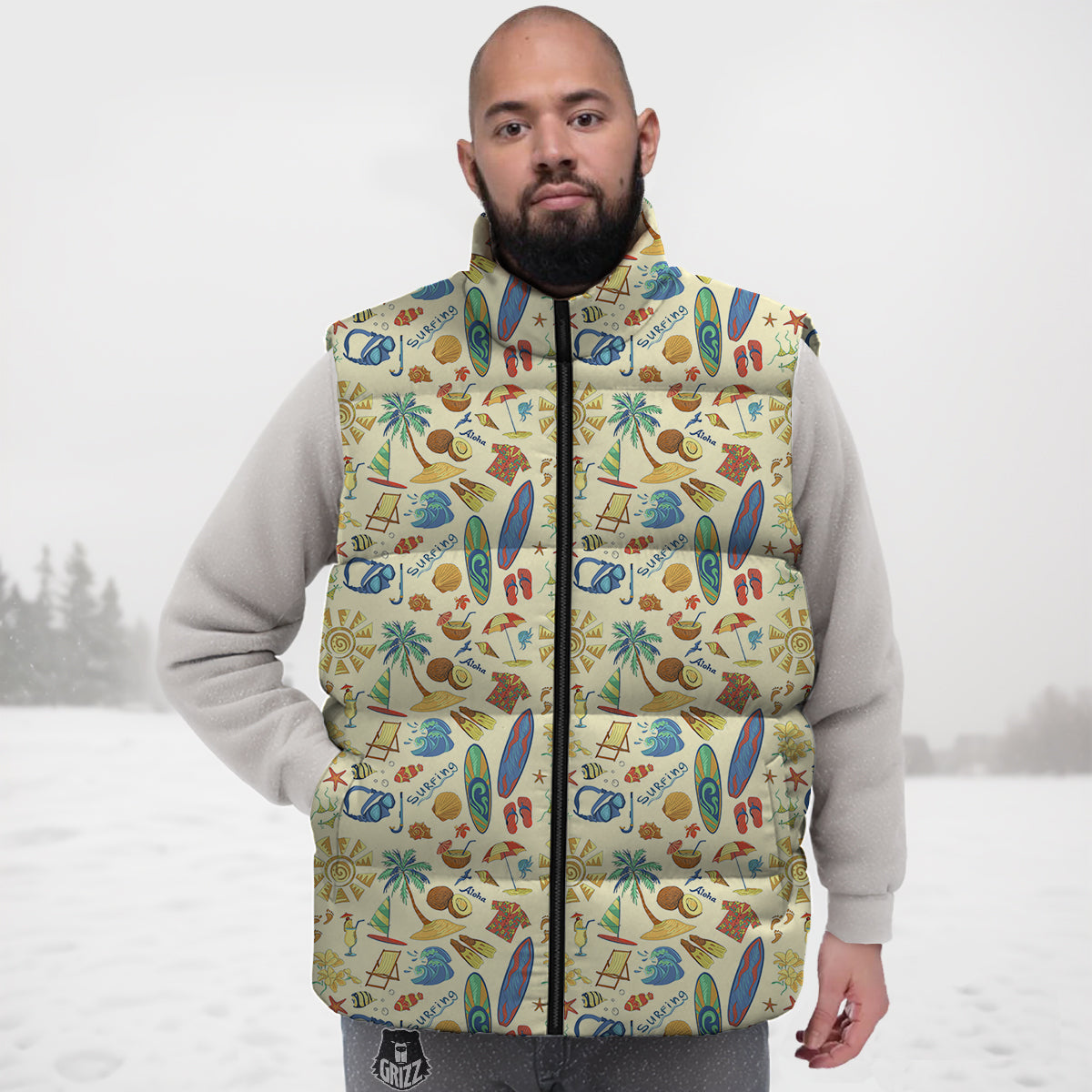 Drawing Summer Color Print Pattern Down Vest-grizzshop