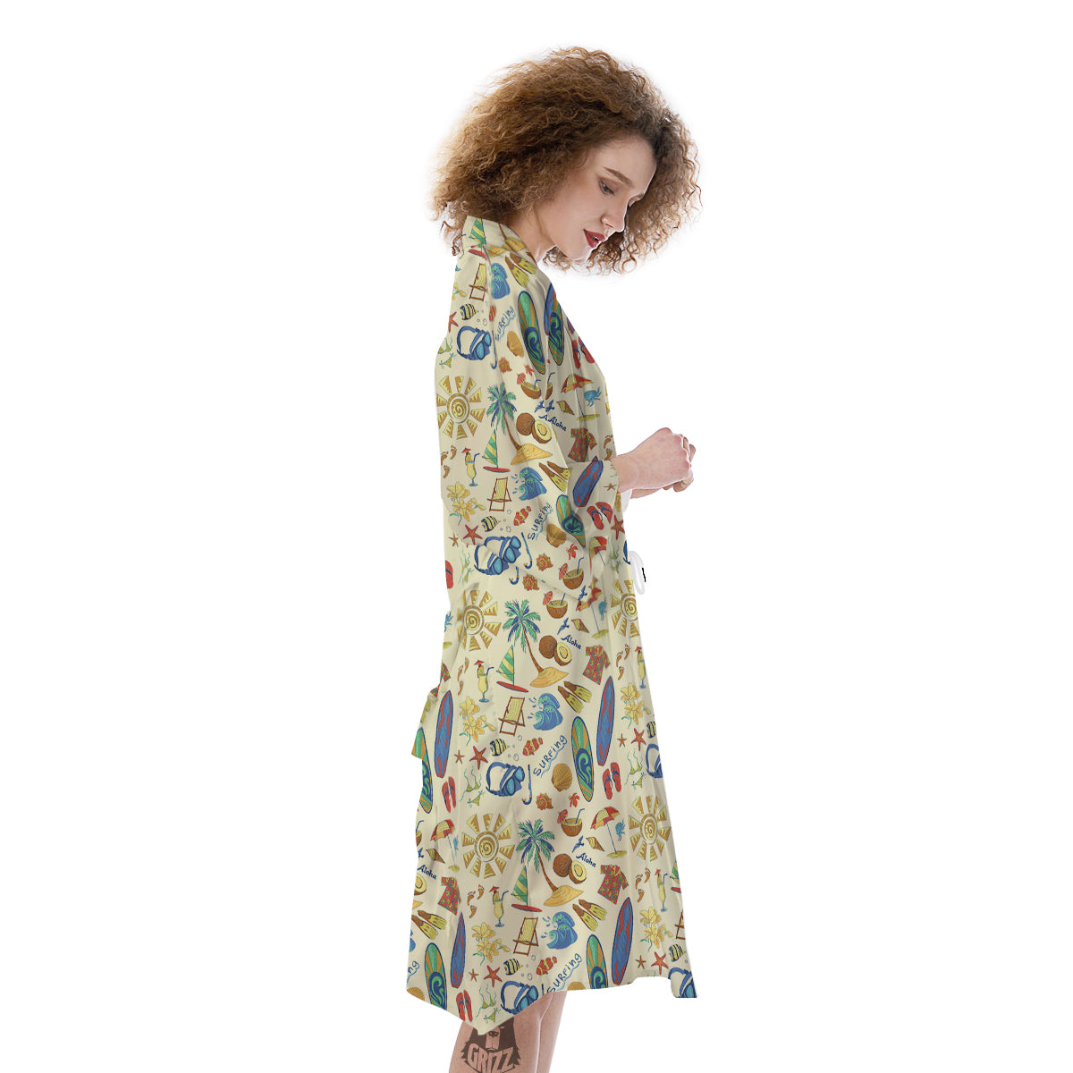 Drawing Summer Color Print Pattern Kimono-grizzshop