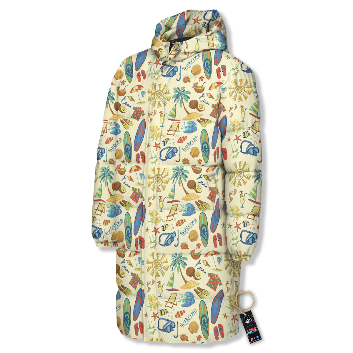Drawing Summer Color Print Pattern Long Down Jacket-grizzshop