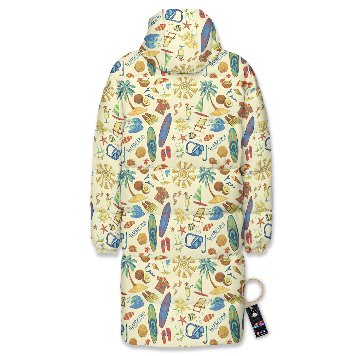 Drawing Summer Color Print Pattern Long Down Jacket-grizzshop
