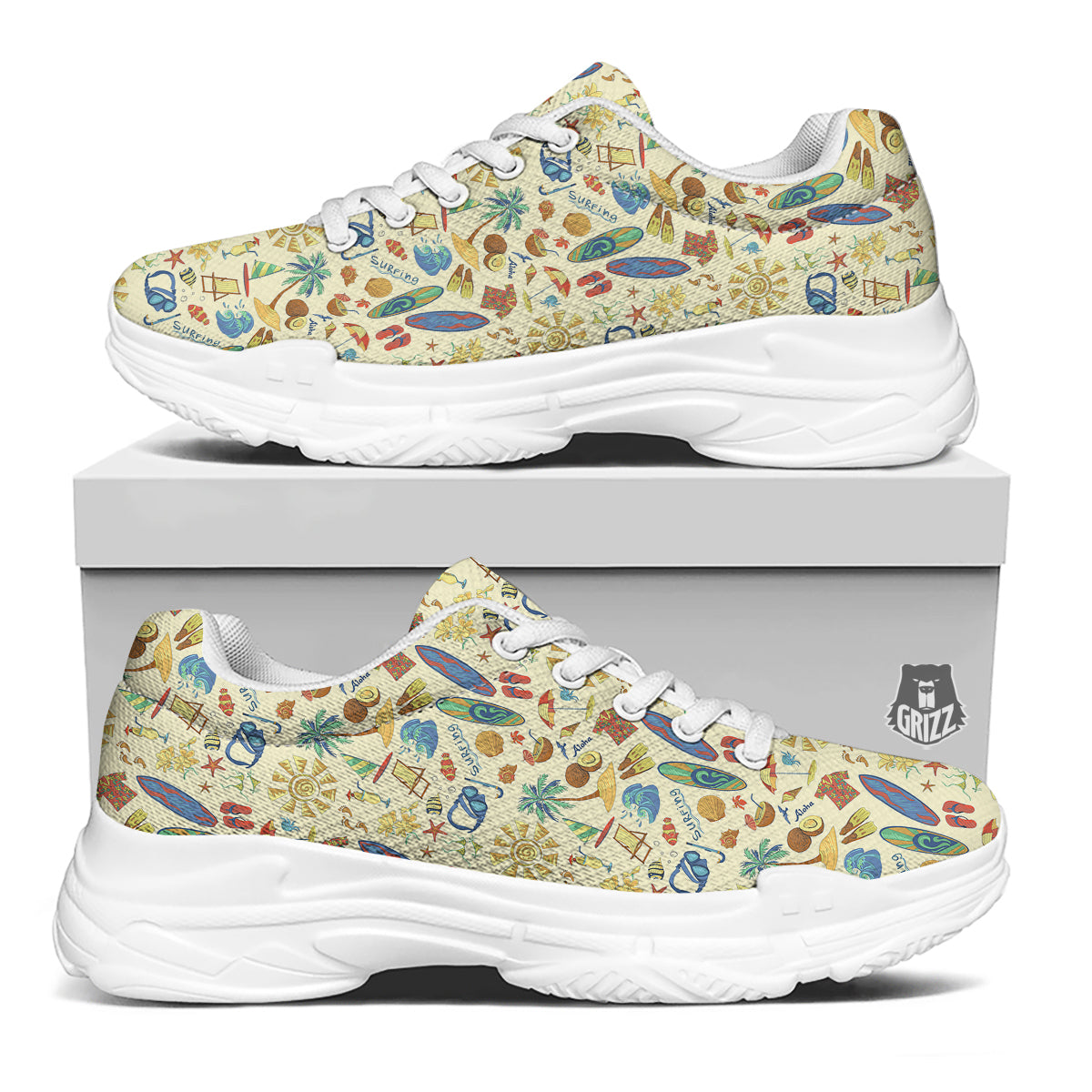 Drawing Summer Color Print Pattern White Chunky Shoes-grizzshop