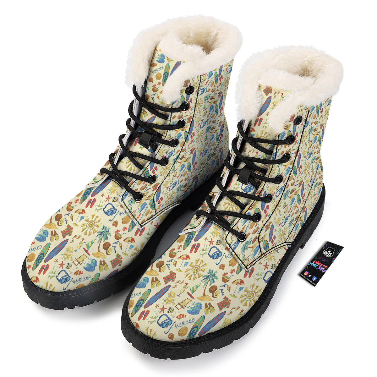 Drawing Summer Color Print Pattern Winter Boots-grizzshop