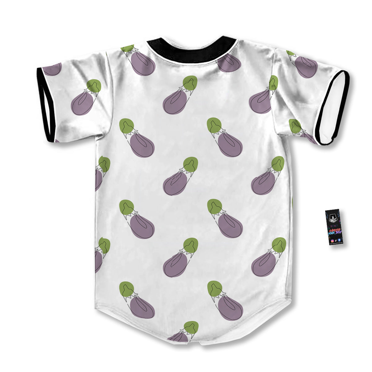 Drawing White Eggplant Print Pattern Baseball Jersey-grizzshop