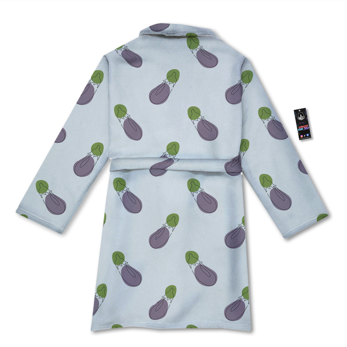 Drawing White Eggplant Print Pattern Bathrobe-grizzshop