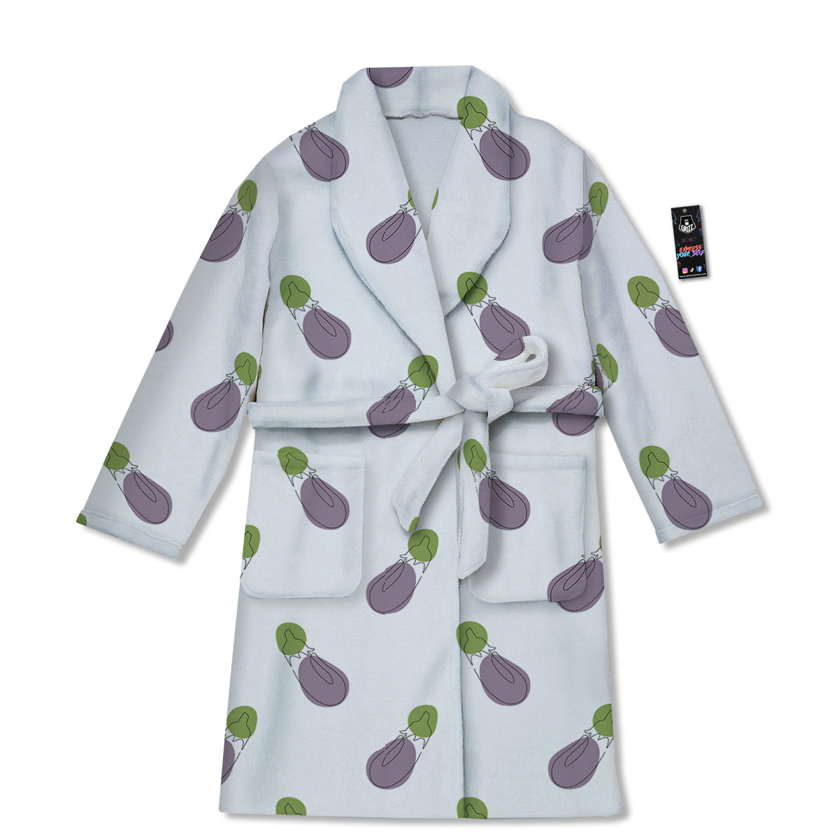 Drawing White Eggplant Print Pattern Bathrobe-grizzshop