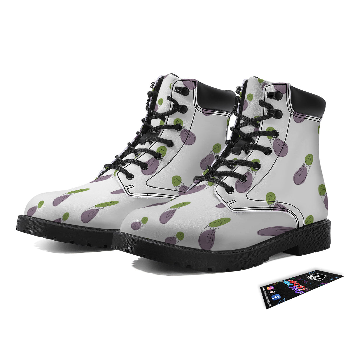 Drawing White Eggplant Print Pattern Boots-grizzshop