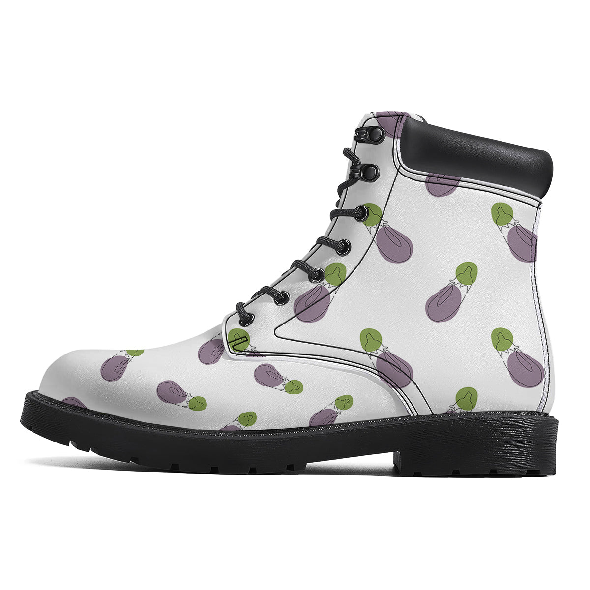 Drawing White Eggplant Print Pattern Boots-grizzshop