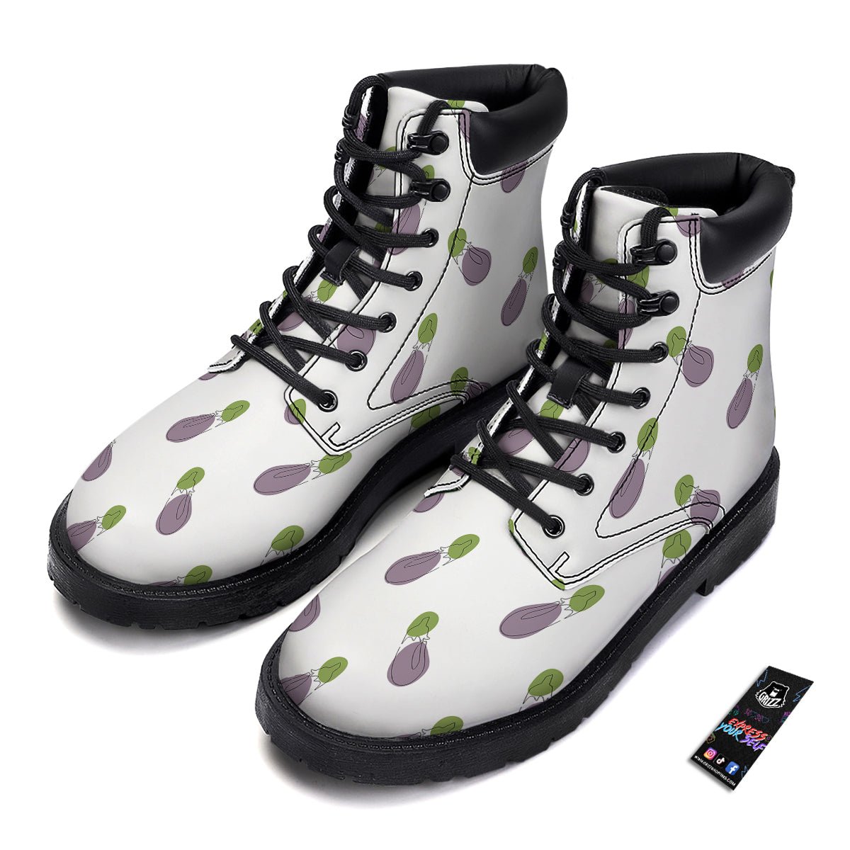 Drawing White Eggplant Print Pattern Boots-grizzshop