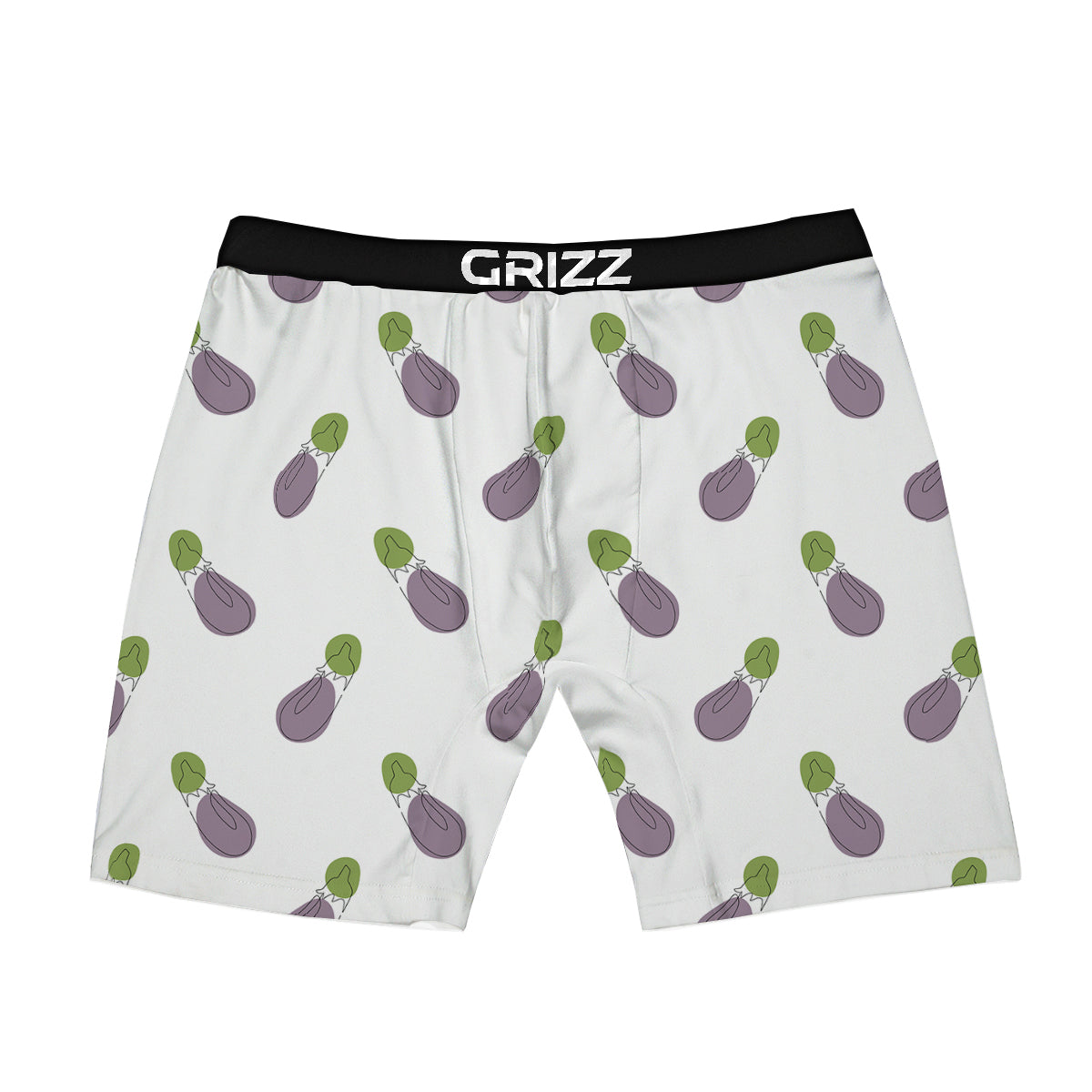 Drawing White Eggplant Print Pattern Boxer Briefs-grizzshop