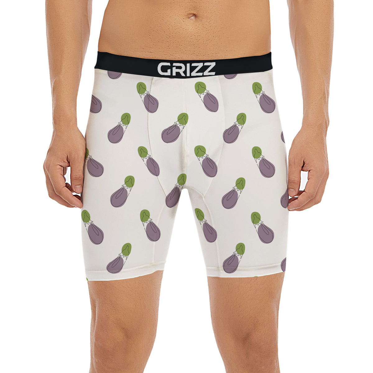 Drawing White Eggplant Print Pattern Boxer Briefs-grizzshop