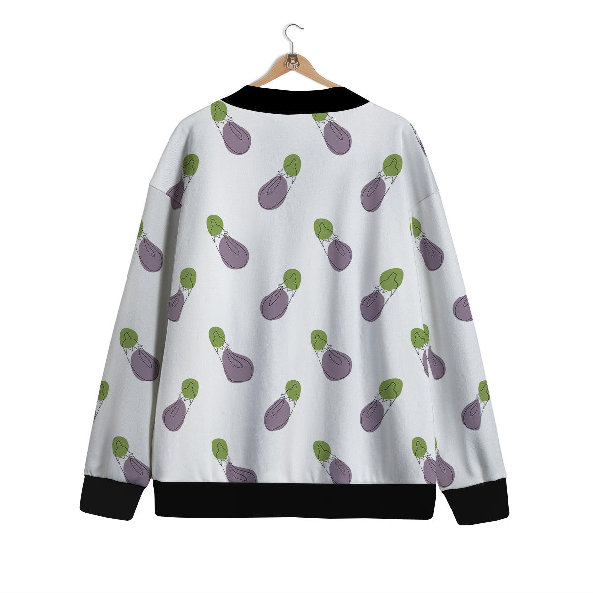 Drawing White Eggplant Print Pattern Cardigan-grizzshop