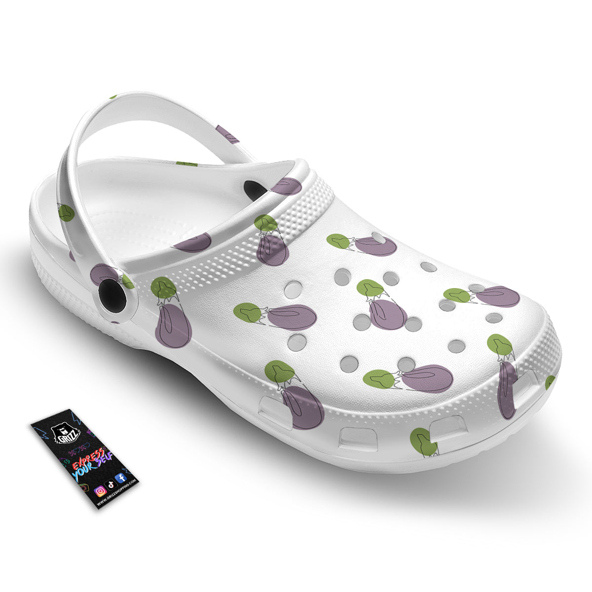 Drawing White Eggplant Print Pattern Clog-grizzshop