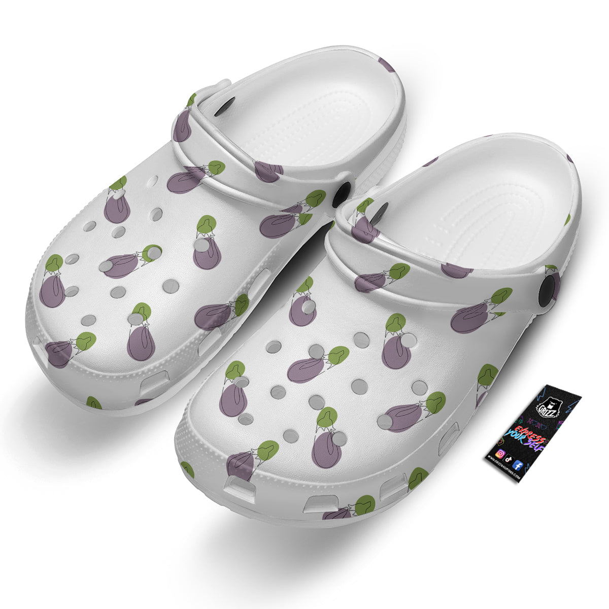Drawing White Eggplant Print Pattern Clog-grizzshop
