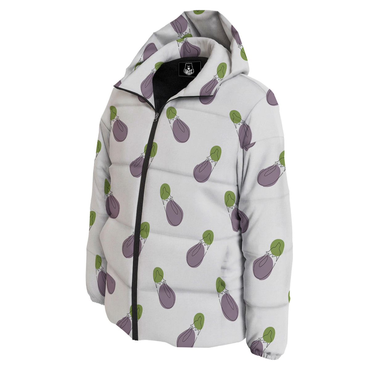 Drawing White Eggplant Print Pattern Down Jacket-grizzshop
