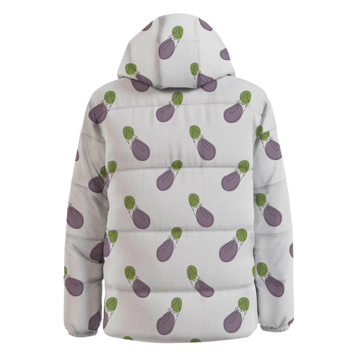 Drawing White Eggplant Print Pattern Down Jacket-grizzshop