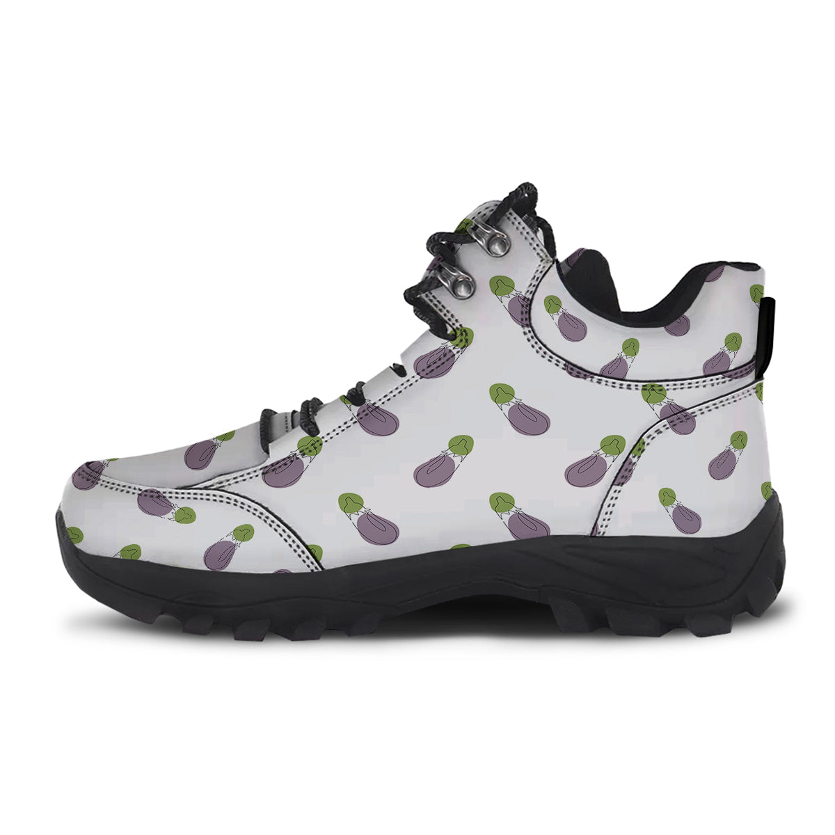 Drawing White Eggplant Print Pattern Hiking Shoes-grizzshop